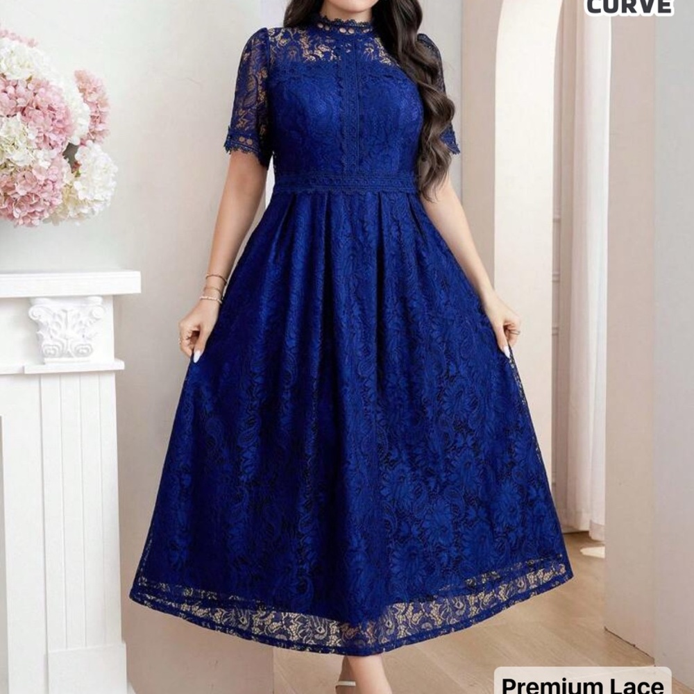 SHEIN blue Lace Midi Dress